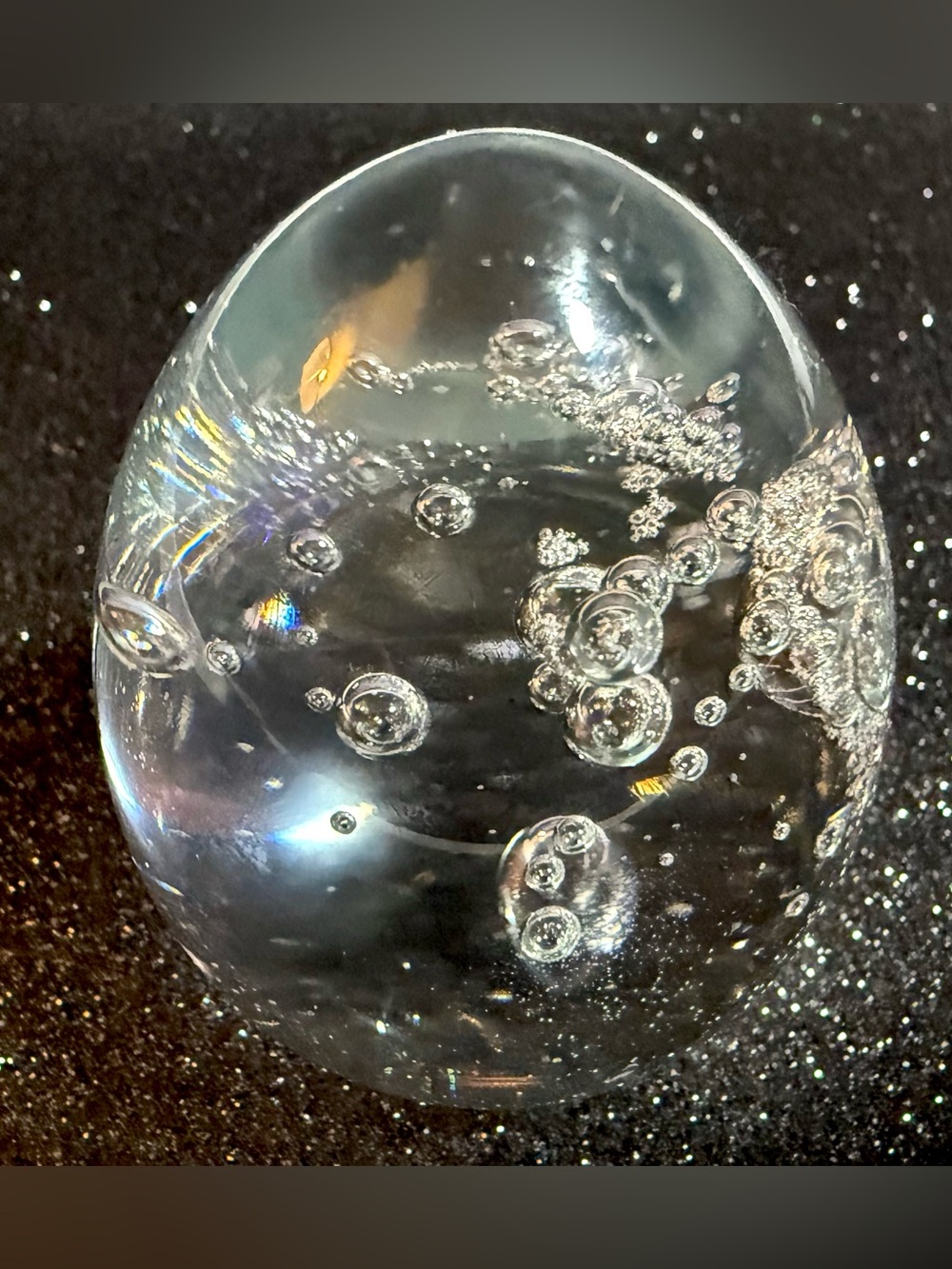 Vintage Hand Blown Art Glass Egg Paperweight Clear Bullicante Bubbles